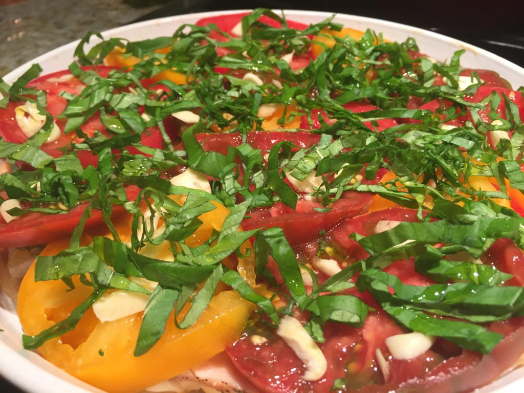 tomato basil chicken tart