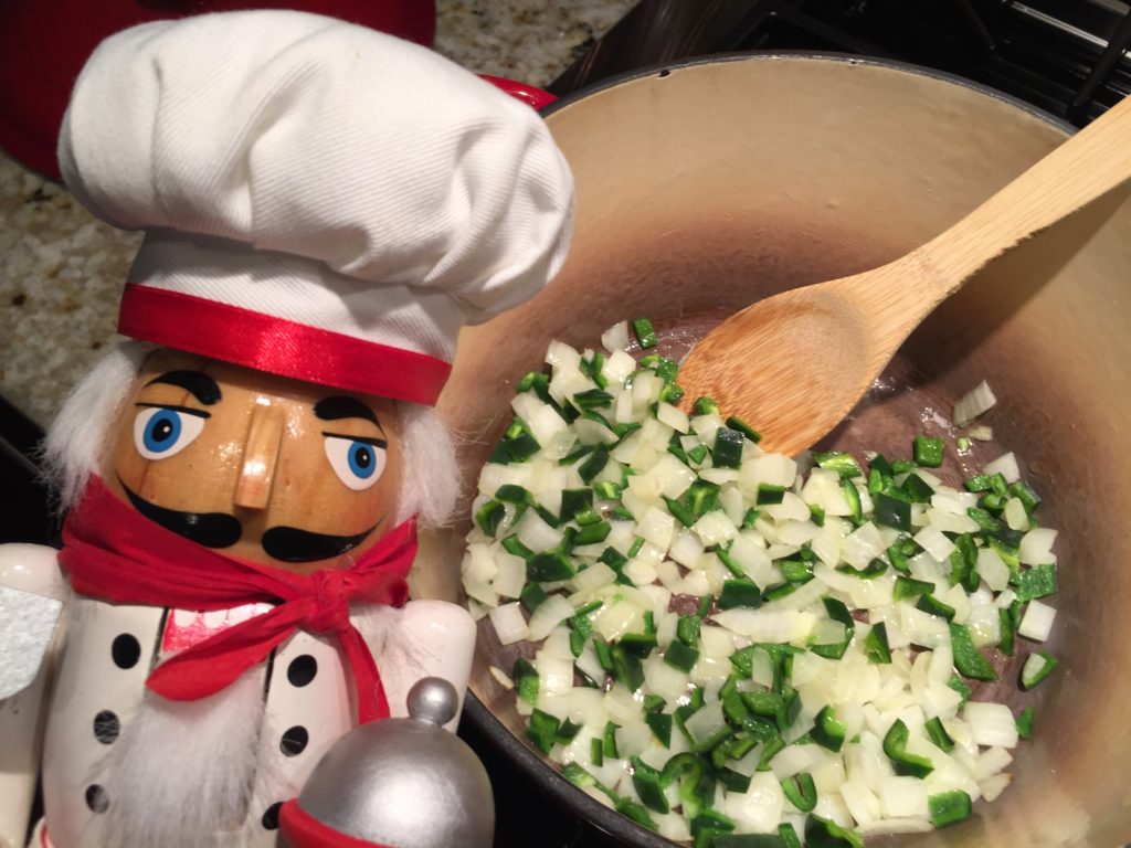 Pepe sautés onions and pablanos