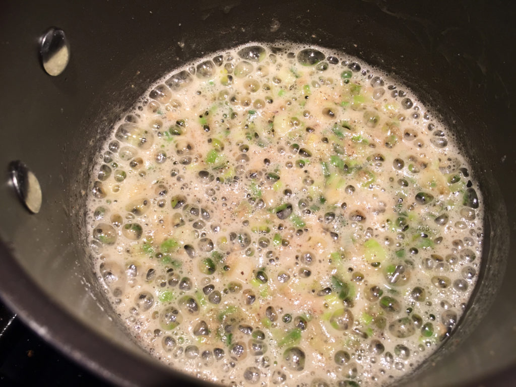 scallions roux in the making