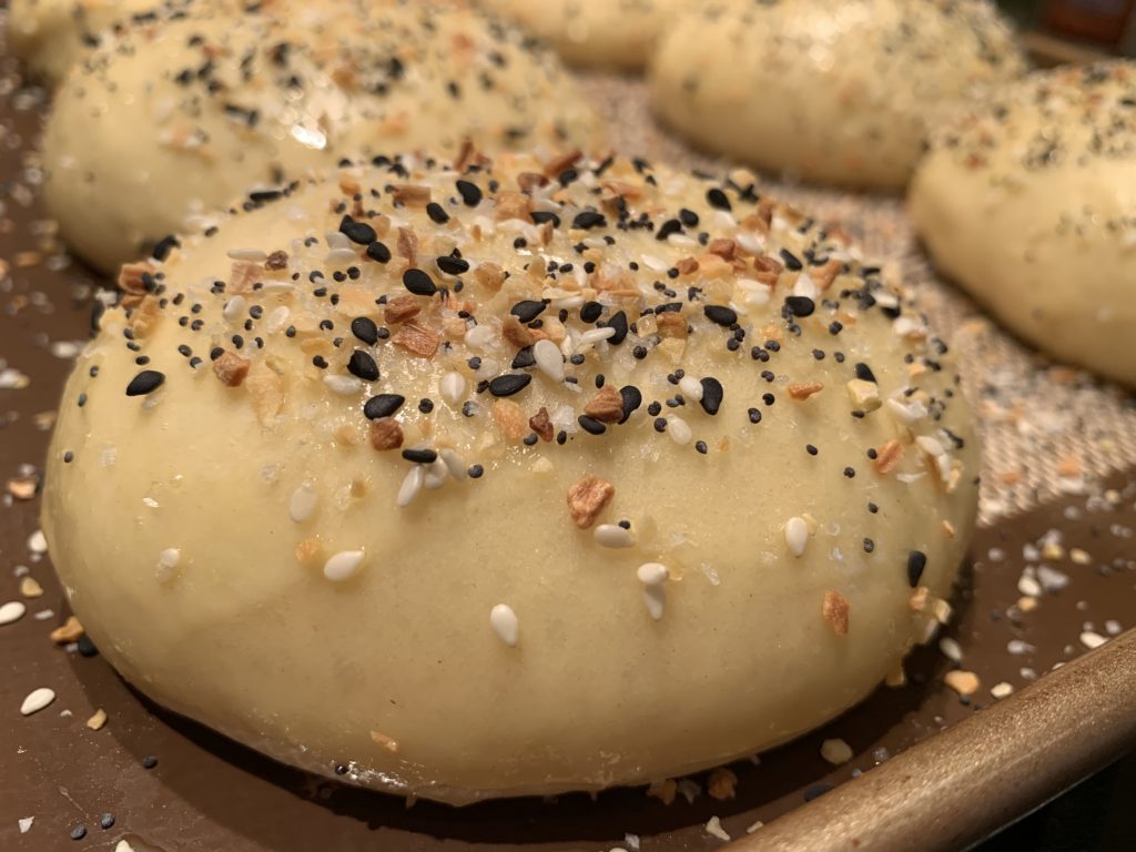 unbaked everything but the bagel seasoning hamburger bun