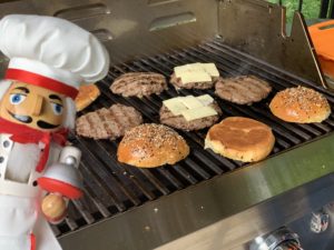 burgers, buns and a grill
