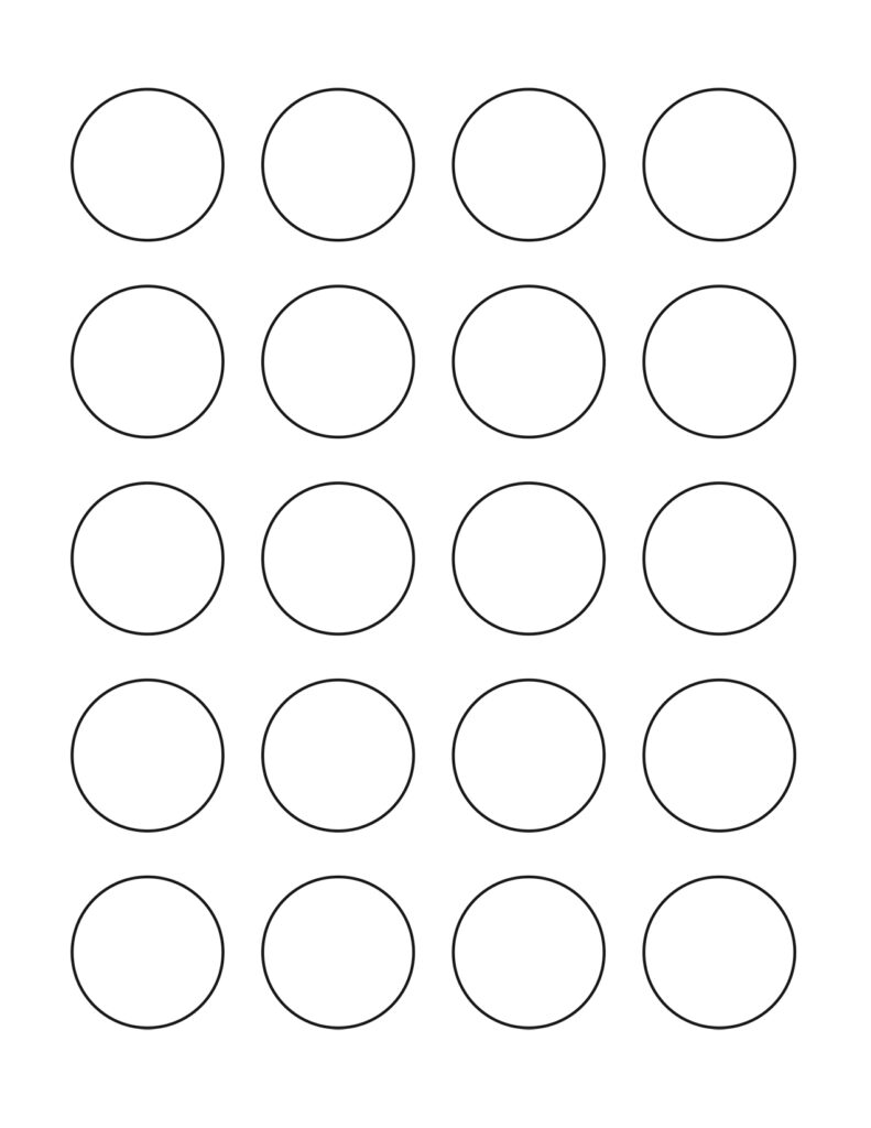 Template for piping macarons. 20 circles, 4 across, 5 down. 