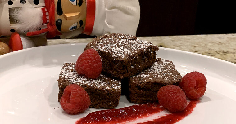 Mexican Fudge Brownies & Raspberry Sauce