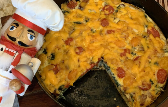 Bacon Tomato & Hash Brown Frittata with Stinging Nettles